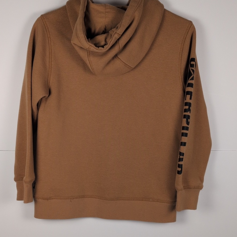 Caterpillar CAT Brown Pullover Hoodie Logo Sleeve Sweatshirt- Youth Med 10/12 - Picture 7 of 7